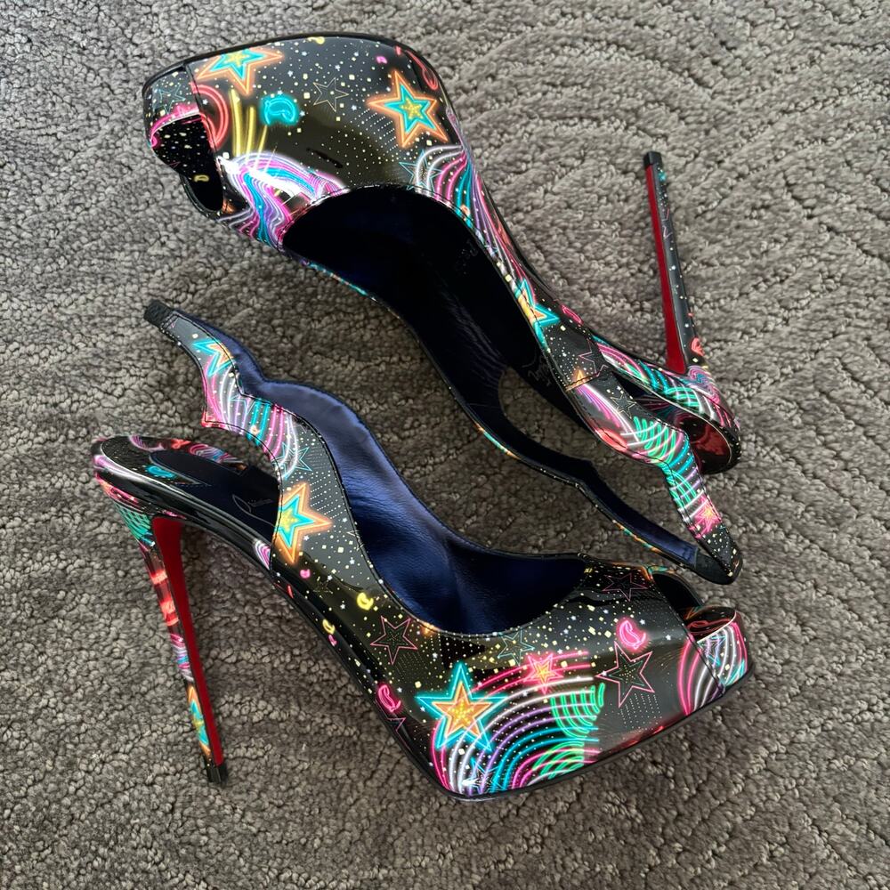 Christian Louboutin Hot Chic Sling Alta 120 Starlight Multicolor Pumps Size 36.5 - Picture 10 of 15